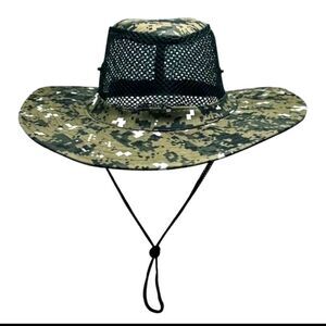 Unisex Breathable Mesh Fisherman Bucket Hat Camo Green